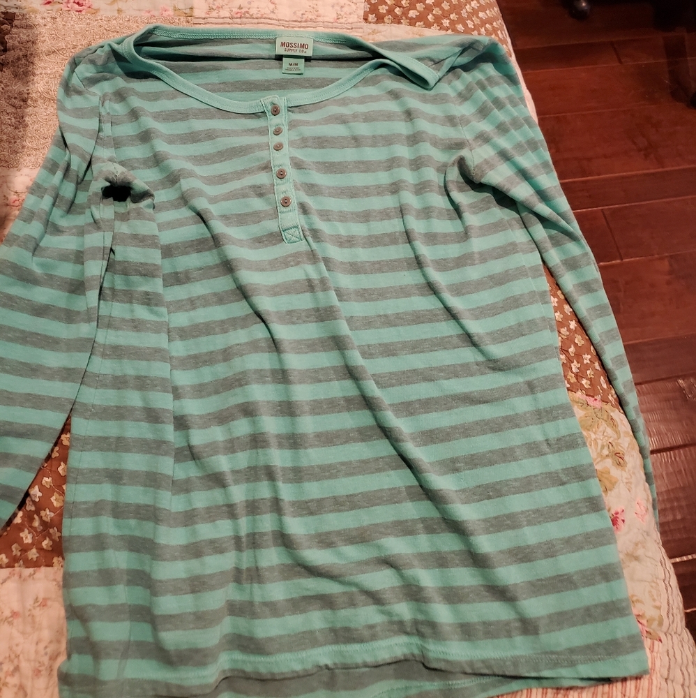 Green and gray striped shirt